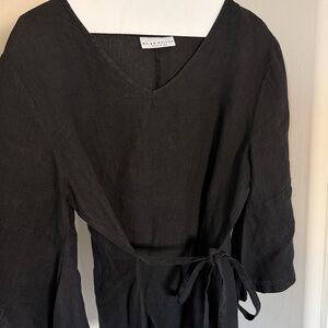 Bryn Walker - Black V-Neck Blouse with Tie Waist